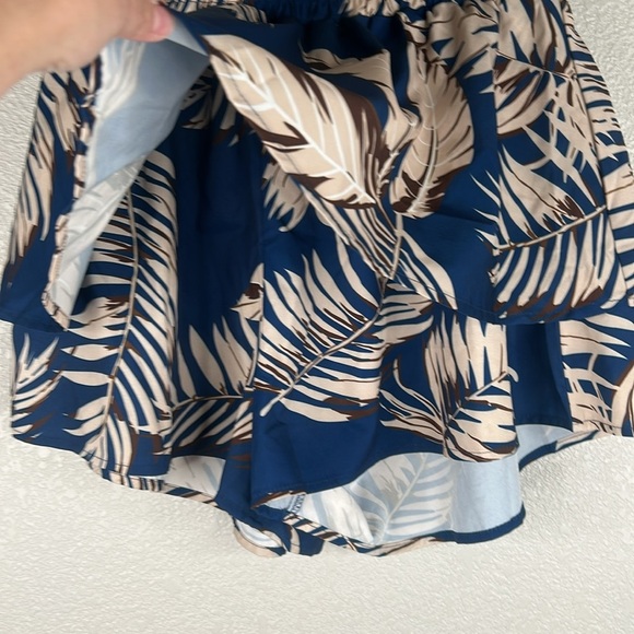 SHEIN Navy Tan Brown 2 Pc. Top & Skort Layered Ruffle Crop Top Size Medium - Picture 3 of 7